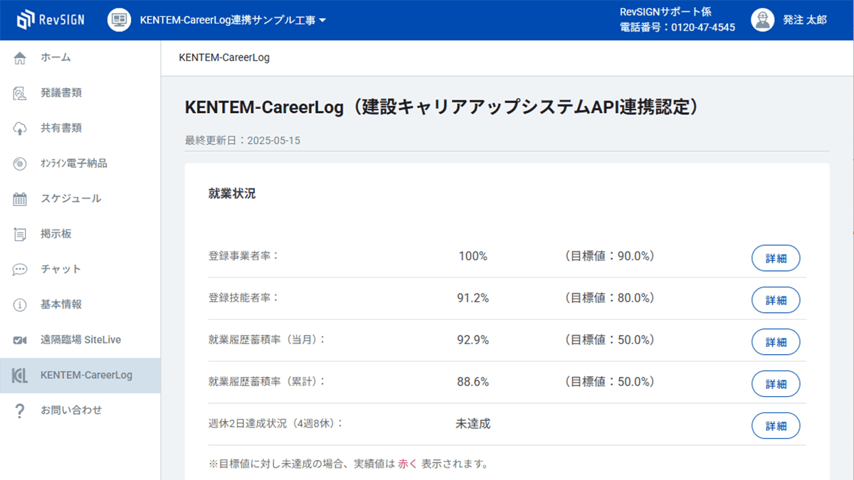 RevSIGNでのKENTEM-CareerLogとの連携認定画面