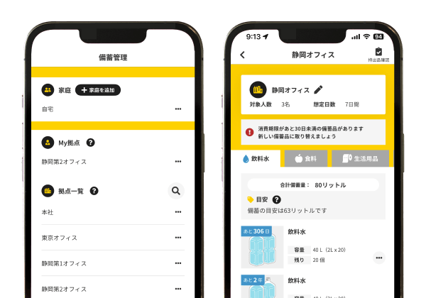 備品の消費期限について通知が出ている画面